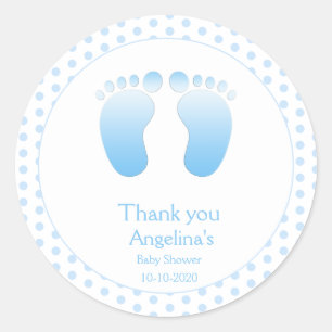 Sticker Rond Baby Boy Blue Polka Merci Baby shower
