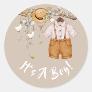 Sticker Rond Baby Boy Boho Rustique Campagne Verdure