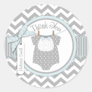 Sticker Rond Baby Boy Bow Cravate Chevron Imprimer Merci Étique