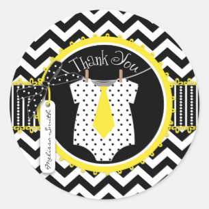 Sticker Rond Baby Boy Cravate Chevron Imprimer Merci