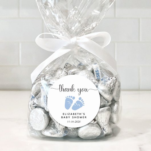 Sticker Rond Baby Boy Douche Pieds Bleus Merci