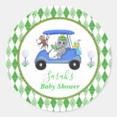 Sticker Rond Baby Boy Elephant & Monkey Golf Baby shower Retour (Devant)