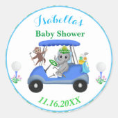 Sticker Rond Baby Boy Elephant & Monkey Golf Baby shower Retour (Devant)