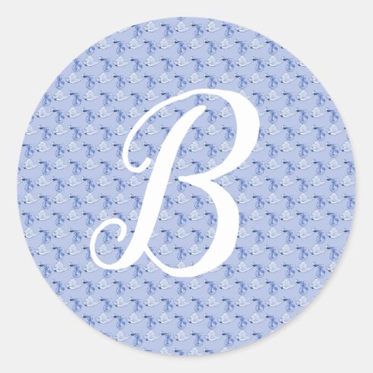 Sticker Rond Baby Boy Faire-part de naissance Blue Storks Monog (Devant)