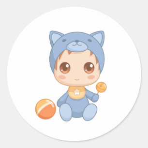 Sticker Rond Baby Boy Girl Chat Jumpsuit