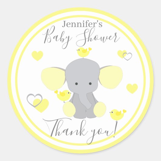 Sticker Rond Baby Boy Girl Douche Jaune Elephant Merci (Devant)