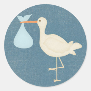 Sticker Rond Baby Boy Stork