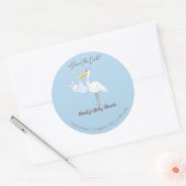 Sticker Rond Baby Boy Stork Rabbit Enregistrer la date (Enveloppe)