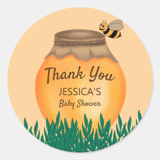 Sticker Rond Baby Bumblebee Merci de Baby shower jaune (Devant)