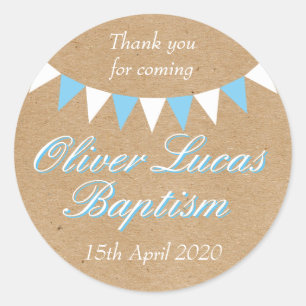 Sticker Rond Baby Bunting Baptême Bleu Baptême Christening Favo