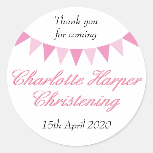 Sticker Rond Baby Bunting Pink Baptême Christening Favoriser (Devant)