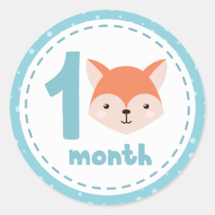Sticker Rond *~* Baby Cute Fox Powder Blue Milestone