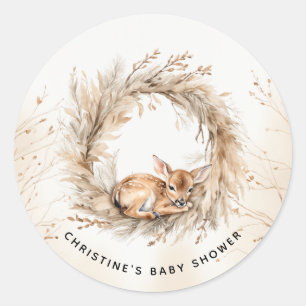 Sticker Rond Baby Deer Hiver Baby shower moderne Merci