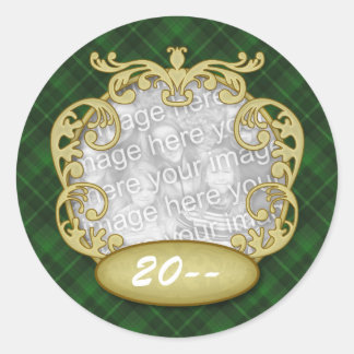 Sticker Rond Baby First Christmas Green Plaid