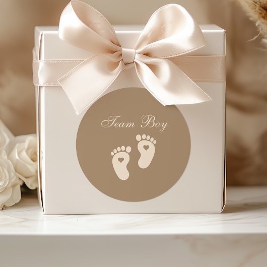 Sticker Rond Baby Footprints Équipe Garçon Brown Genre Reveal