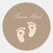 Sticker Rond Baby Footprints Team Girl Brown Genre Reveal (Devant)