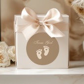 Sticker Rond Baby Footprints Team Girl Brown Genre Reveal