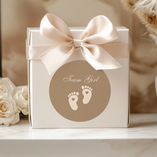 Sticker Rond Baby Footprints Team Girl Brown Genre Reveal