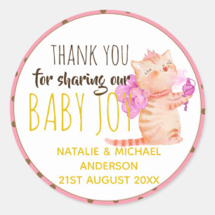 Sticker Rond Baby Girl 1er Anniversaire Douche Princesse Chats 