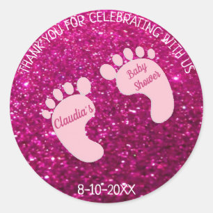 Sticker Rond Baby Girl Baby Parties scintillant douche Merci Fa