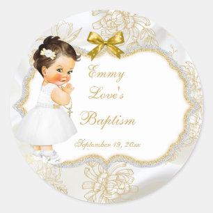 Sticker Rond Baby Girl Baptism Christening Gold Cross