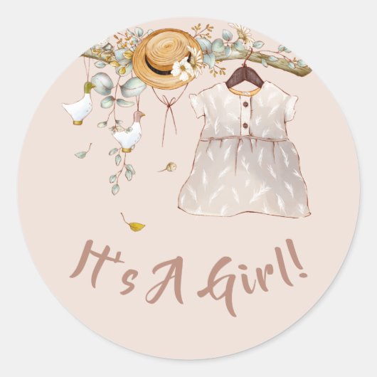 Sticker Rond Baby Girl Boho rustique Pays Bois (Devant)