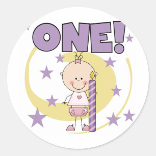 Sticker Rond Baby Girl is One Birthday Tshirts and Gifts