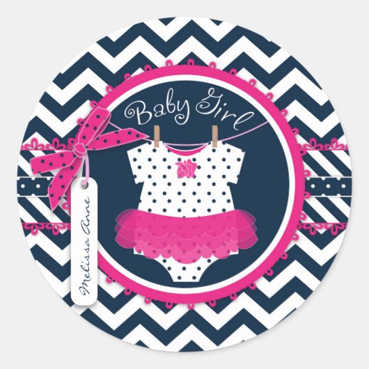 Sticker Rond Baby Girl Tutu Chevron Baby shower d'impression (Devant)