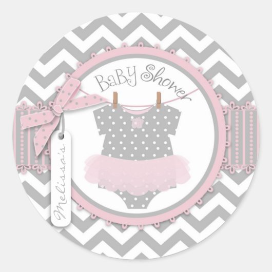 Sticker Rond Baby Girl Tutu Chevron Baby shower d'impression (Devant)