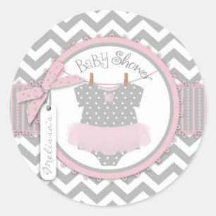 Sticker Rond Baby Girl Tutu Chevron Baby shower d'impression