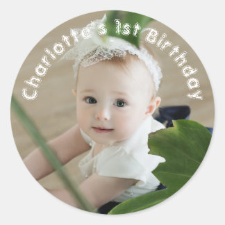 Sticker Rond Baby Girls First Birthday Nom Et Photo