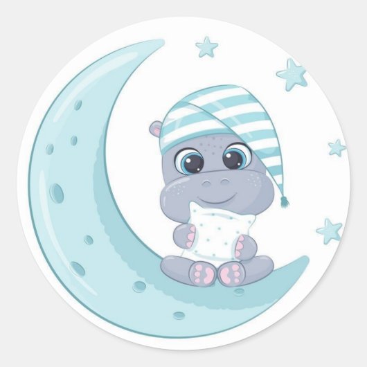 Sticker Rond Baby Hippo Sur La Lune (Devant)
