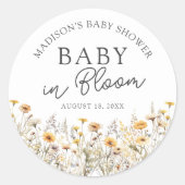 Sticker Rond Baby In Bloom Boho Wildflower Baby Shower (Devant)