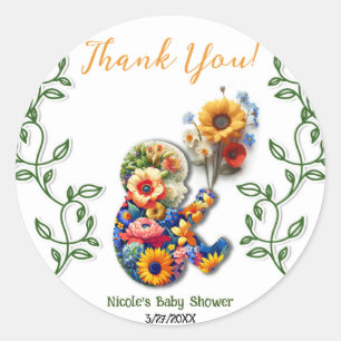 Sticker Rond Baby in Bloom Fleur de Vigne Feuille Baby Shower