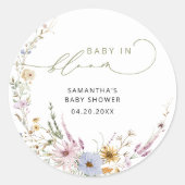 Sticker Rond Baby In Bloom Fleur sauvage Boho Baby shower (Devant)