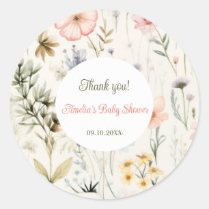 Sticker Rond Baby in Bloom Fleur sauvage Floral Baby shower Fav