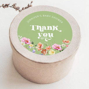 Sticker Rond Baby in florom fleur sauvage baby shower merci