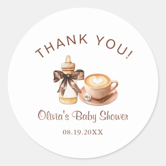 Sticker Rond Baby Is Brewing Coffee Baby Shower Thank You (Devant)