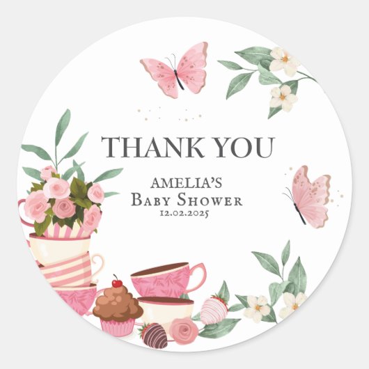 Sticker Rond Baby is brewing floral teacup Baby shower favor (Devant)