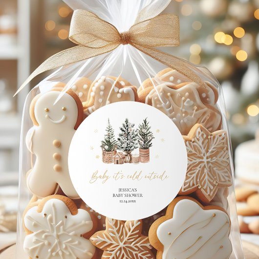Sticker Rond Baby It’s Cold Outside Christmas Trees Baby shower