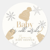 Sticker Rond Baby It's Cold Outside Beige Beanie Baby shower (Devant)