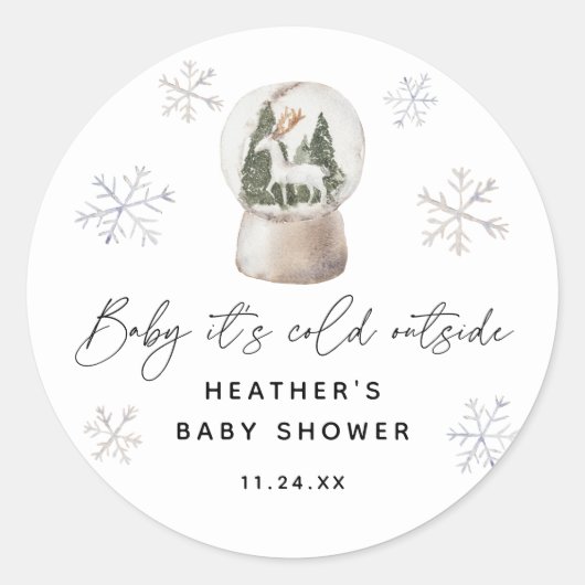 Sticker Rond Baby It's Cold Outside Snow Globe Baby shower (Devant)