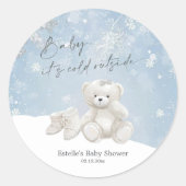 Sticker Rond Baby, It's Cold Outside Teddy Bear Snowy Accent (Devant)