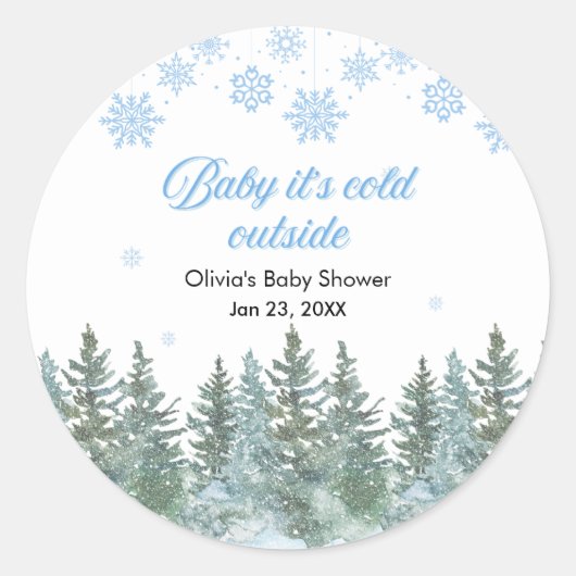 Sticker Rond Baby It's Cold Outside Winter Baby Shower (Devant)