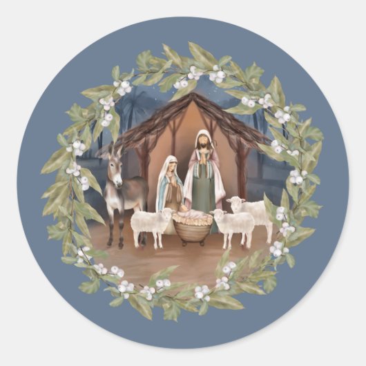 Sticker Rond Baby Jesus in the Manger Nativity (Devant)