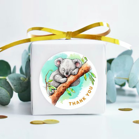 Sticker Rond Baby Koala Baby shower Merci