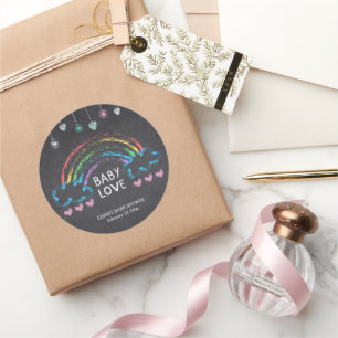 Sticker Rond Baby Love Chalkboard Coeurs et Baby shower arc-en-