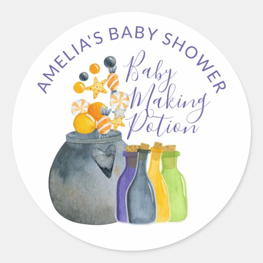 Sticker Rond Baby Making Potion Halloween Baby shower Favoriser (Devant)