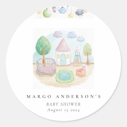 Sticker Rond Baby Nursery Essential Cute Pastel Baby shower (Devant)