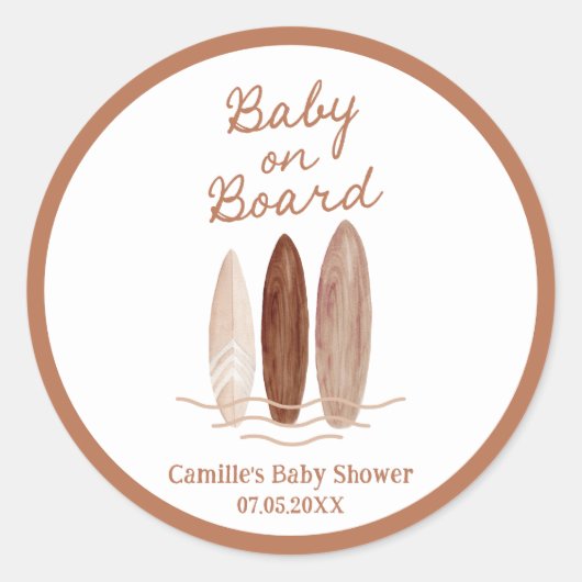 Sticker Rond Baby on Board Baby shower de plage (Devant)